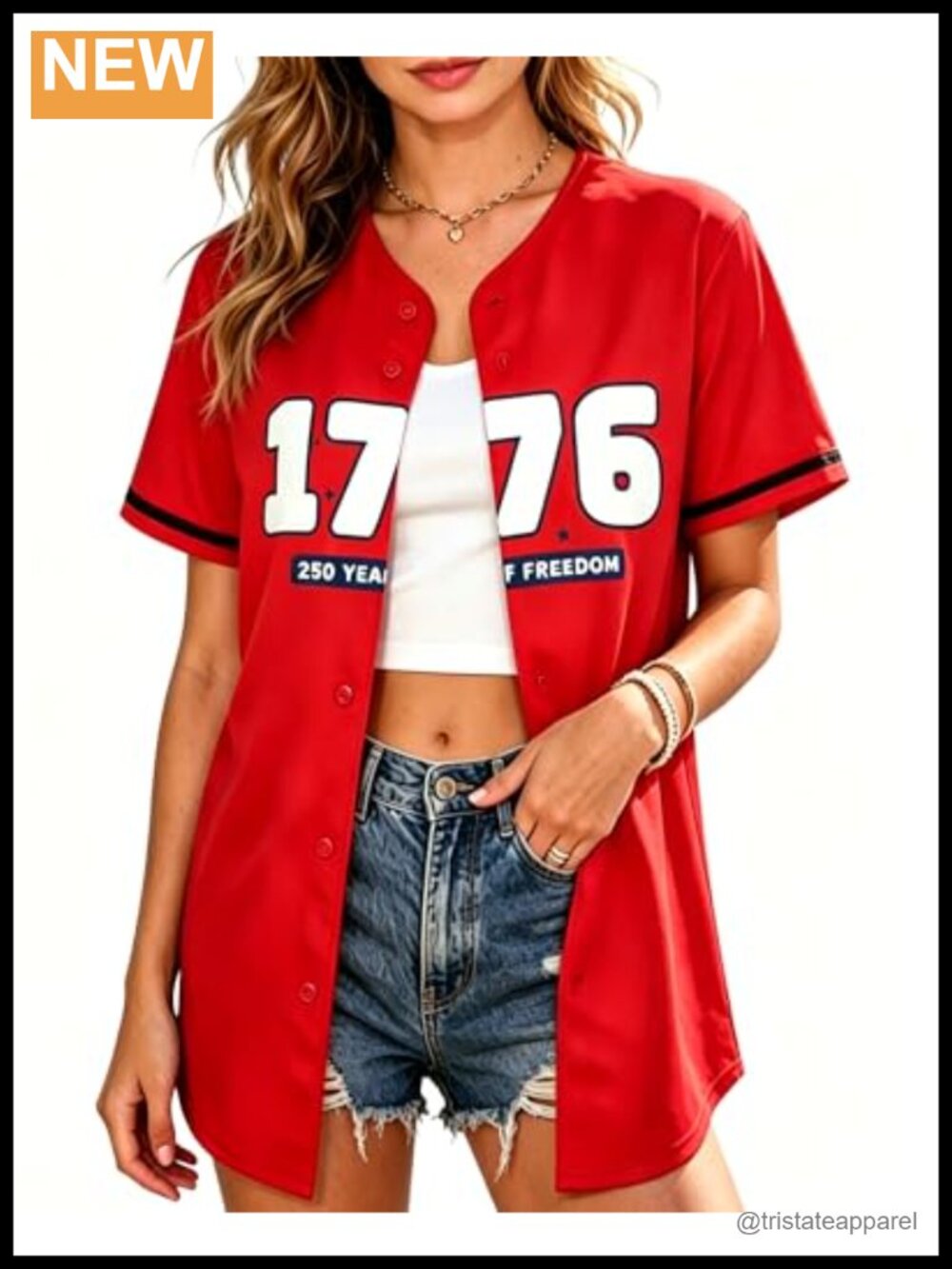 Patriotic Baseball Jersey Shirt Women Button Down American Flag USA 250th